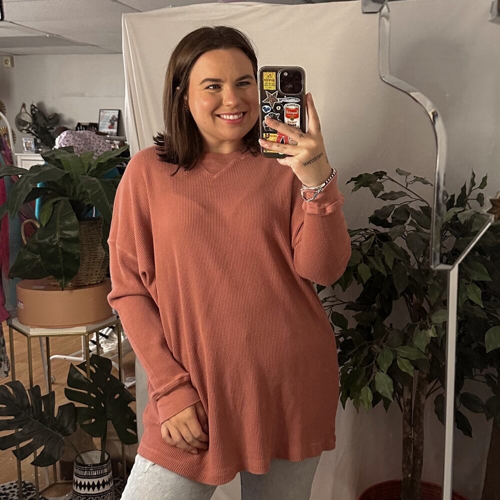 Free People Early Night Waffle Knit Tee Pink Size XS